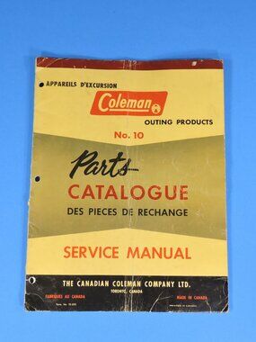 Coleman No. 10 Parts Catalog Service Manual - Lantern lamp  Stove Models Canada